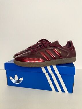 adidas Samba OG Leather Maroon Gold Metallic Sz 7.5